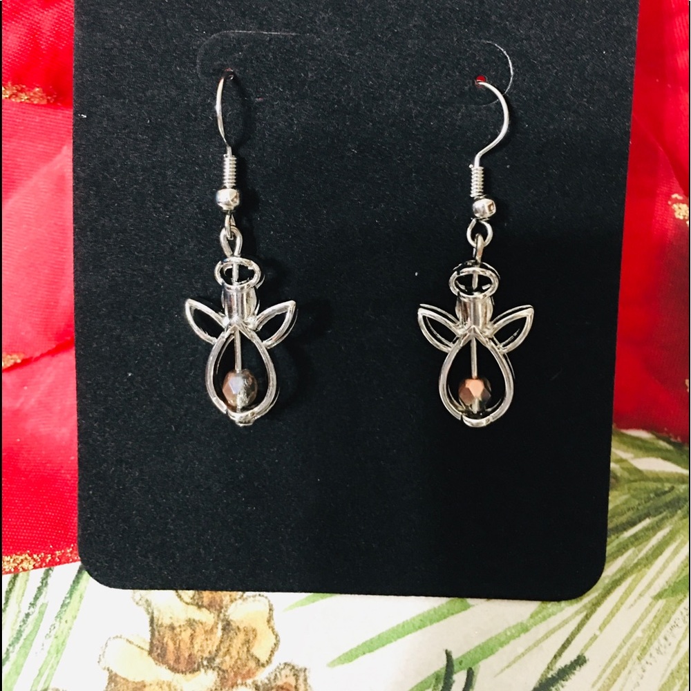 🆕HANDMADE “ANGEL” Silver Earrings with Copper/Clear Crystal